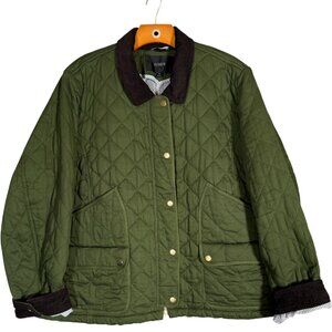 J. Crew Green Quilted Barn Jacket Corduroy Collar Cuffs 3X